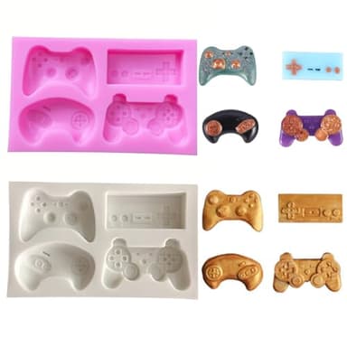 Vastsea 2 Pièces Moule en Silicone de Contrôleur, Moule en Silicone en Forme de Manette de Jeu, Contrôleur De Jeu Moule, Postuler à pour Bonbons, Chocolat, Décoration de Gâteau(Gris, Rose)