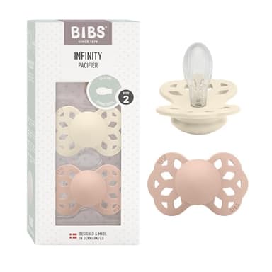 Lot de 2 sucettes physiologiques BIBS Infinity, sans bisphénol A, tétine physiologique en silicone, Téterelle symétrique. Silicone, Fabriqué au Danemark, Taille 2 (6-18 mois), Ivory/Blush