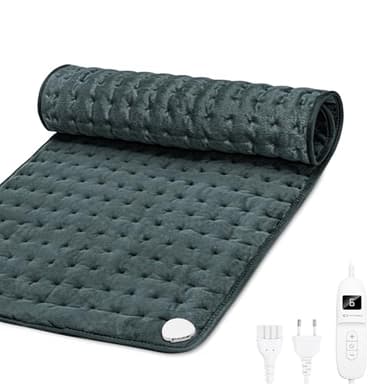 MYCARBON Coussin Chauffant Électrique 30x60cm Arrêt Automatique 2h Minuterie 6 Niveaux de Température Lavable en Machine Protection Contre la Surchauffe Tapis Chauffant Dos Épaules Abdomen, Gris Foncé