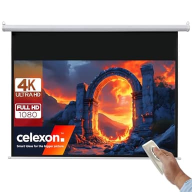celexon Basic Écran de Projection motorisé 110" | 240x135 cm 16:9 | Écran Full-HD 4K pour Le Home Cinéma ou présentations de Bureau | adapté au Montage Plafond ou au Mur | télécommande Incluse