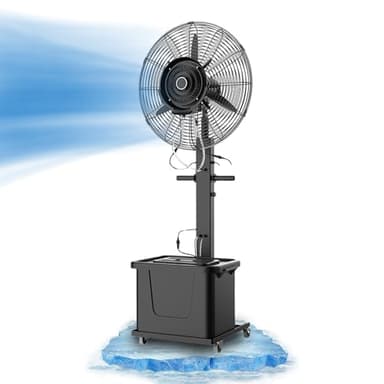 Ventilateur Brumisateur sur Pied 65/75 cm avec Réservoir d'Eau de 42L, Portable Extérieur 3 Vitesses & Oscillation à 90° pour Jardin Terrasse et Atelier (26 inches)