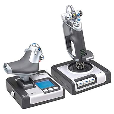 Logitech G Saitek X52 Flight System avec Contrôleur de poussée et Joystick de Simulation pour la Simulation Spatiale, écran LCD, Boutons éclairés, 2X Port USB, PC - Noir/Gris