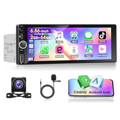 Motorsi 1 Din Android Autoradio avec A-pple Carplay Android Auto Compatible Dab+ OBD2 DSP Android 15 écran Tactile IPS 6,9 Pouces GPS Bluetooth WLAN EQ FM/RDS+AHD Caméra de Recul, Microphone