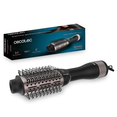 Cecotec Brosse à Air Volumisante Bamba CeramicCare Unique. 1200 W de Puissance, 2 en 1 : Sèche-cheveux et Styliseur, Revêtement Céramique, 2 Vitesses et 3 Températures, Fonction Air Froid