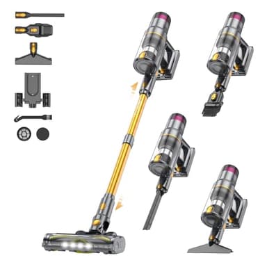 Sulean 55000Pa/580W/75min Aspirateur Balai sans Fil Puissant, avec Écran Tactile LED, Autoportant, avec Station de Charge Murale, Brosse Anti-Nœuds pour Poils d'animaux, Tapis et Sols Durs​