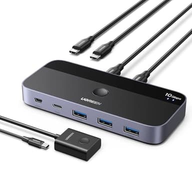 UGREEN Switch USB C 3.2 10Gbps Commutateur KVM Ports pour 2 PC Entrées 4 Sorties pour Clavier Souris Disque Dur Imprimante avec Contrôleur du Bureau et Câbles Inclus Plug Play