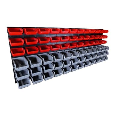 Etagère murale rangement outils - 72 bacs de rangement empilables - 6 panneaux 47,5 X 27,2 X 1,5cm - Rangement Atelier Garage