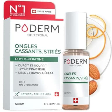 PODERM Ongles Cassants, Stries, Dedoubles | Durcisseur Extra Fort - Soin 2en1 Aux Plantes Réparatrices, Fortifiantes et Nourrissantes | Solution Professionnelle Pied/Main | Fabriqué en Suisse