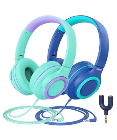 iClever Casque Audio Enfants, Volume Sécurisé Limité 85 dBA – Casque pour Enfant Filaires avec Répartiteur de Partage, écouteurs Stéréo Pliables sans Enchevêtrement pour l'école/Tablette/Voyage