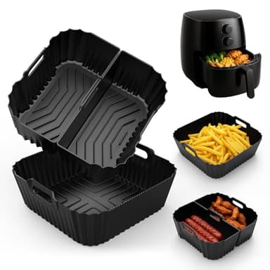 Cofvetia 3 Pièces Moule Silicone Air Fryer, Accessoires de Friteuse à Air Chaud pour Cosori 4.7L - 6.5L, Panier Moule Airfryer Réutilisables pour Ninja Max Pro 180EU 6.2L, Philips, Tefal