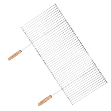 Barbecook grille de barbecue rectangulaire professionnelle en chrome et bois, accessoire barbecue, 90x40cm, Argent