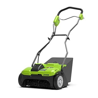 Greenworks 40V Scarificateur Aérateur à Gazon Sans Fil, Émousseur, 3600 tr/min, Largeur de Travail 36 cm, 4 Profondeurs, Bac de Ramassage 30 L SANS Batterie Chargeur G40DT35