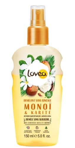 LOVEA - Démêlant Sans Rinçage - Monoï Et Karité - Démêle Sans Alourdir - Cheveux Secs & Abîmés - 98% D'Origine Naturelle - Sans Silicone - Vegan - Fabriqué En France - 150 ml