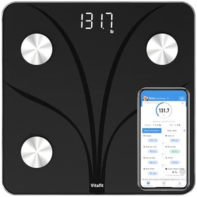 Vitafit Balance Pese Personne, Balance Connectée Bluetooth Pèse Personne Impédancemètre, Balance Impedancemetre avec 13 Données Corporelles (BMI/Graisse Corporelle/Masse Osseuse), 180kg Noir