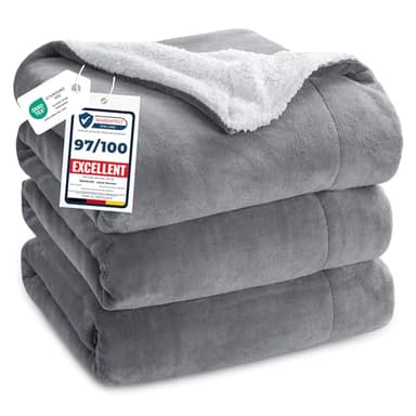 Bedsure Super Soft, Plaid Polaire 230x270 Couverture - Couvre Lit 2 Personnes Gris, Jete de Canape Grande Taille, Plaid Canapé Sherpa Doux et Chaude
