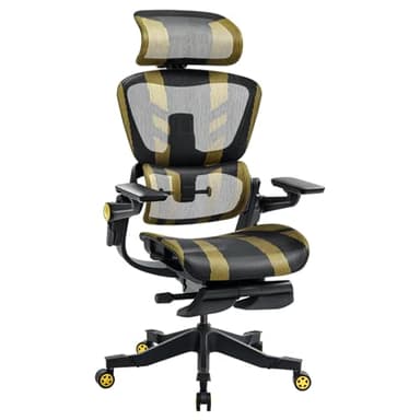 HINOMI H1 Pro V2 Chaise Gamer Ergonomique- Support Lombaire Ajustable 3D, Maille Respirante, Cadre Pliable avec Repose-Pieds Intégré pour Confort & Gain de Place (Jaune, Hauteur Moyenne)
