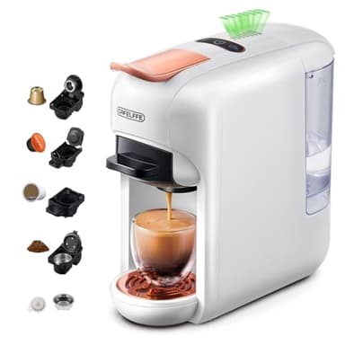 Cafelffe Cafetière à capsules individuelles MK-606 5-en-1 19 bars, machine à expresso chaud/froid, compatible avec les capsules K-Cup/NES Original/DG/44 mm ESE et le café moulu, 7 niveaux d'eau