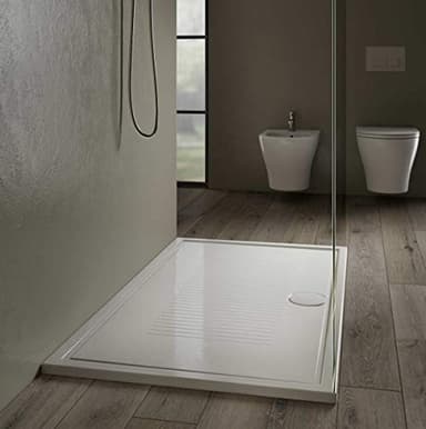 Receveur de douche en céramique, plat, 100 x 70 cm, hauteur 3 cm, blanc brillant, sans siphon, modèle Lif de Hatria