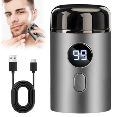 Mini Shaver Electrique, Rasoir Electrique Portable pour Homme, USB Réchargeable Sans Fil Etanche, Tondeuse de Barbe de Poche à Bouton Uniques Ouverte et Sèche, Cadeaux pour la Maison, le Voyage