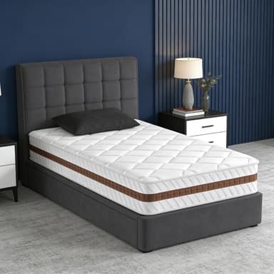 Matelas 90x190 cm, Épaisseur 26 cm, Hybride de Ressorts Ensachés et Mousse à Mémoire de Forme, Certifié Oeko-Tex, Matelas 1 Personnes, H3 Mi-Ferme, 10 Zones Ergonomique, Hypoallergénique, Réversible