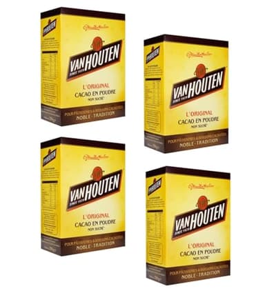Cacao Brut En Poudre Non Sucré Van Houten - L'Étui 250 g - Lot de 4
