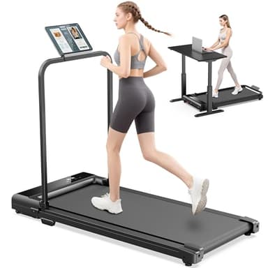 Tapis de Marche Course Pliable - Walking Pad, Treadmill Roulant de Sport Portable Petit Electrique Motorise avec Télécom, 4 en 1 LED et 90° Tablet Holder for Bureau Home Fitness 110kg Max 6KM/H