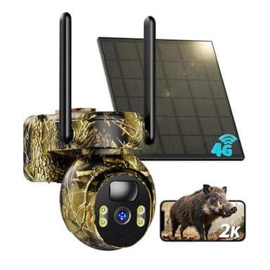 SEHMUA 4G LTE Caméra de Chasse Solaire avec Carte SIM, Camera 4G Solaire Exterieur sans Fil avec Détection PIR, Audio Bidirectionnel, Vision Nocturne Coloré, Etanche IP66