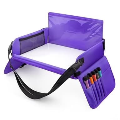 INFIVITA Plateau de Voyage Enfant Voiture - Tablette avec 6 Marqueurs et 1 Sac de Rangement (Violet)