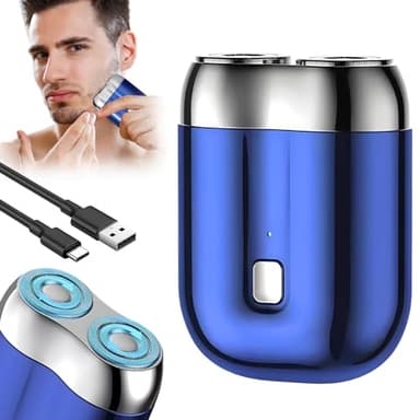 Mini Dual Head Electric Razor, Rasoir Electrique Portable pour Homme, USB Réchargeable Sans Fil Etanche, Tondeuse de Barbe de Poche à Bouton Uniques Ouverte et Sèche, Cadeaux pour la Maison, le Voyage