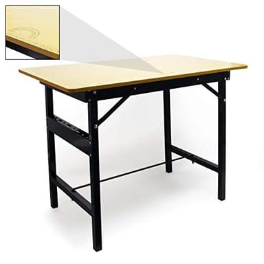 WilTec Table de Travail Pliable – Capacité de Charge 150 kg Max. – Acier et MDF – Surface de Travail 100 x 60 cm avec Règle linéaire et Rapporteur – Établi Pliant