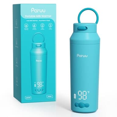 Paruu Chauffe Biberon Portable pour Nomade sans Fil, Gros bec Facile à Nettoyer, Chauffage Rapide en 2 minutes, 7 Niveaux de Température, Charge Rapide 30 W, Capacité 350 ml, Bleu