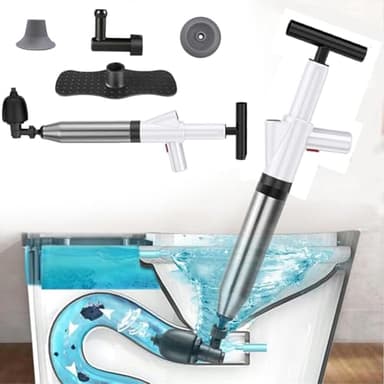 WCIC Déboucheur WC 5-en-1 Haute Pression | Ventouse à Air Comprimé avec Spirale | Élimine Bouchons Lavabo/Baignoire/Évacuation | Anti-Cheveux et Papier pour Canalisations (Blanc)