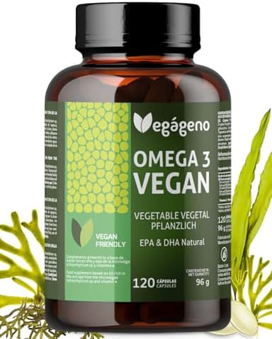 OMEGA 3 VEGAN - Huile d'algues 2000MG d'origine végétale. Haute concentration de 600 mg de DHA et 300 mg d'EPA par dose quotidienne. 100% naturel. Sans gluten. Non OGM. Compatible avec le VEGAN