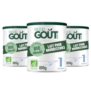 GOOD GOÛT - Lot de 3 - Lait Infantile 1er Âge - Lait pour Nourrissons Format Poudre - de 0 à 6 Mois - sans Huile de Palme - sans Maltodextrine - Crème de Lait Bio - Fabriqué en Normandie - 800 g