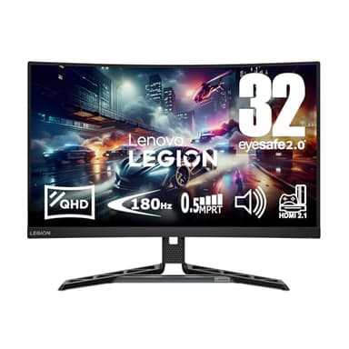 Lenovo Legion R32qc-30 - Écran Gaming de 31.5" Incurvé avec Eyesafe (QHD, VA, 180Hz, 0.5ms, HDMI+DP, Cable DP, AMD FreeSync, Haut-parleurs) Réglage en Inclinaison - Noir