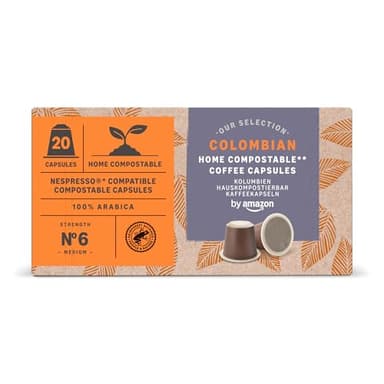 By Amazon Capsules de Café Compostables à Domicile Compatibles avec Nespresso, 100% Arabica Colombien, 20 Capsules – Certifiées Rainforest Alliance