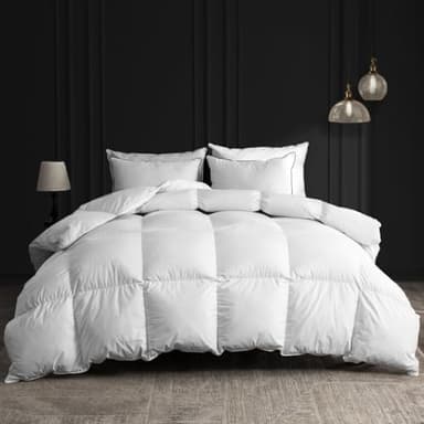BPC Couette 200x200 Duvet d'oie 100% Coton Bio, 50% Duvet et 50% Plumes 4 Saisons Couette, Chaleur Moyenne avec Oeko-Tex et RDS Certifiés, Poids de Remplissage: 1150g, 2 Personnes Toute L'année