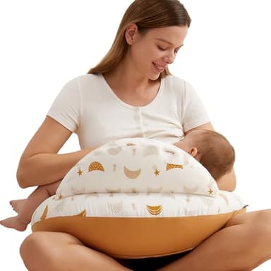 momcozy Coussin d’Allaitement Grande Taille avec Bord de sécurité – Coussin Ergonomique pour Allaitement et positionnement avec Sangle réglable et Housse en Coton Amovible, Pluie de météores
