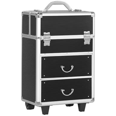 HOMCOM Valise Trolley Maquillage Mallette cosmétique Vanity poignée télescopique réglable 36L x 23l x 58H cm alu ABS Noir