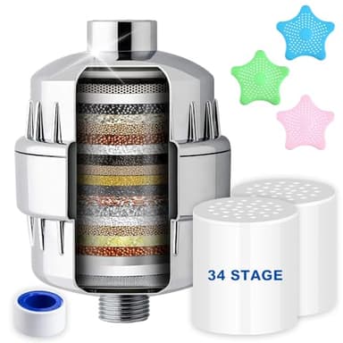 RUVVDR Filtre De Douche à 34 étapes，Filtre Anti Calcaire Douche Avec 2 Cartouches De Filtre RemplaçAbles, Filtre Douche Anti Calcaire Avec Vitamine C，éLiminer Le Chlore Et Le Fluorure