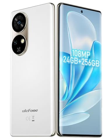 Ulefone Note 17 Pro NFC 108MP+32MP Camera, 24Go RAM+256Go ROM, Téléphone Portable Android 13, Écran Incurvé AMOLED 6,78"/120Hz, 5050mAh, 4G Double SIM Smartphone Débloqué/Face ID/Type-C/GPS- White