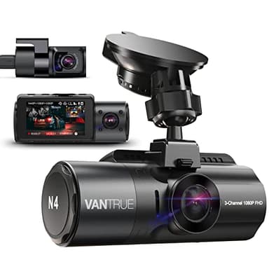 VANTRUE N4 Triple Dashcam Voiture 2.5K+2.5K+1080P, Camera Embarquée 4k HDR 30FPS Avant et Arrière, 3 Canuax 360 Degrés 24h. Mode Parking Jour et Nuit, Vision Nocturne IR, WDR 2.45" Max 512Go