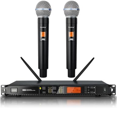 Depusheng T118 Système de microphone sans fil professionnel avec 2 microphones portatifs, portée de 80 m, micros pour la proforce, le karaoké, les fêtes, l'église, le chant