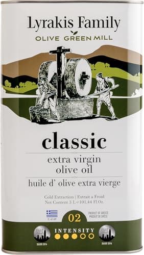 Huile d’Olive Lyrakis Family 3L – Extra Vierge Grecque, Premium Première Pression à Froid, Riche en Polyphénols, Olives Récoltées à la Main, Nouvelle Récolte, Jus Frais de Crète – Depuis 1975
