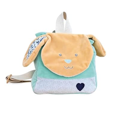 BABY NAT' - Sac à Dos Bébé Lapin Poupi Marine - Peluche en Matière Douce - Oreilles Longues avec Fermeture Velcro et Bretelles Réglables - Lavable 30° Idée Cadeau Naissance Fille Garçon - BN6005