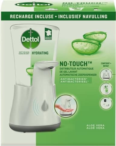 Dettol Distributeur de Savon Automatique de Savon pour Les Mains No Touch avec Recharge Hydratant Aloe Vera