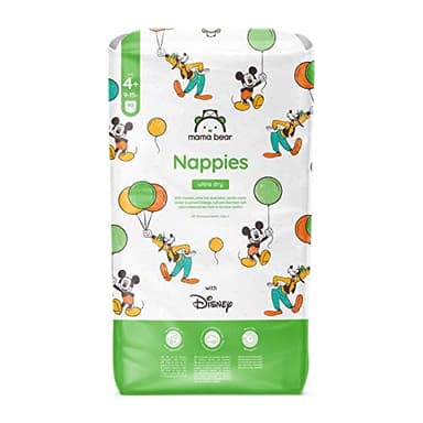 Marque Amazon - Mama Bear Disney Couches bébé Ultra Absorbantes, Taille 4+ (9-15 kg), Blanc, 80 Unités (lot de 1) - PACK MENSUEL