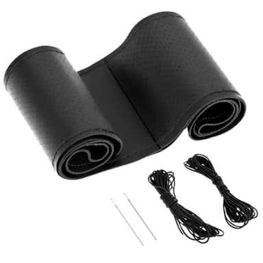 QWORK® Housse de Volant en Cuir véritable, Couvre-Volant à Coudre, Respirante, Universelle pour Volants de 37 à 39 cm - Noir