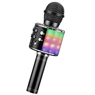 ShinePick Microphone Karaoke sans Fil, Micro Karaoké Bluetooth Portable avec LED Lumière Disco pour Enfants/Adultes Chanter, Compatible avec Android/iOS/PC/Smartphone (Noir)