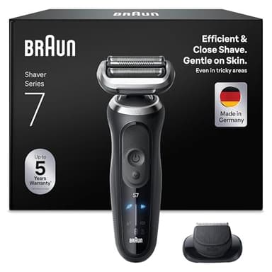 Braun Rasoir Electrique Homme Series 7 72-N1200SI Noir, Etanche, Lames Flexibles Pour Bien Raser Le Visage, 3 Modes De Rasage De Barbe, Avec Tondeuse De Précision, Coffret Avec Brosse De Nettoyage